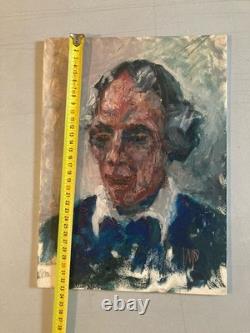 Very Beautiful Oil Painting on Wood Panel Man Portrait 1960 Antique Signed Art