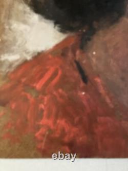 Very Beautiful Oil Painting on Wood Panel, Portrait of a Woman, 1950, Glasses, Antique