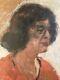 Very Beautiful Oil Painting On Wood Panel Woman Portrait 1950 Vintage Glasses