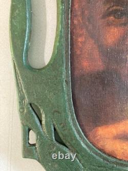 Very Beautiful Painting 1920 Oil on Canvas Portrait Man Pipe Antique Art Nouveau