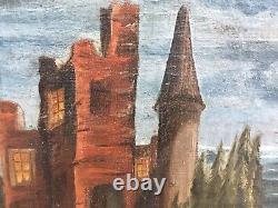 Very Beautiful Painting Castle Oil On Canvas Xviiith Landscape Medieval Sea Ancient