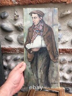 Very Beautiful Painting Hst Canvas Marouflé 1900 Male At Arm Cassé Ancient Painting
