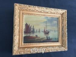 Very Old Oil On Canvas Table Signed Mario Marine Boats