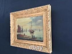 Very Old Oil On Canvas Table Signed Mario Marine Boats