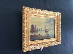 Very Old Oil On Canvas Table Signed Mario Marine Boats