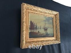 Very Old Oil On Canvas Table Signed Mario Marine Boats