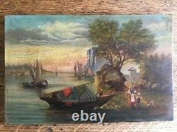 Very Old Table Oil On Wood, Theme Fishing And Boats