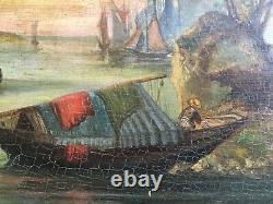 Very Old Table Oil On Wood, Theme Fishing And Boats