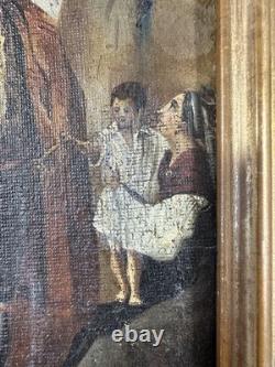 Very old oil on canvas 18th 19th century Neapolitan fishermen Naples Italy