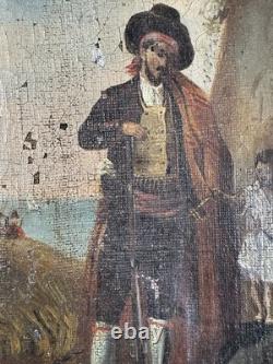 Very old oil on canvas 18th 19th century Neapolitan fishermen Naples Italy