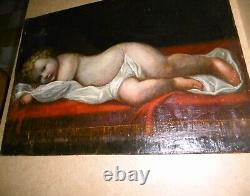 Very old painting signed and dated 1672, oil on canvas mounted on wood.