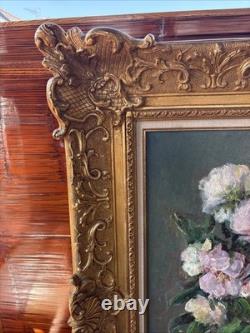 Victor Zolnierowicz Oil on Canvas Still Life Peonies Antique Gilded Frame