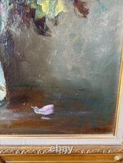 Victor Zolnierowicz Oil on Canvas Still Life Peonies Antique Gilded Frame