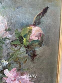 Victor Zolnierowicz Oil on Canvas Still Life Peonies Antique Gilded Frame