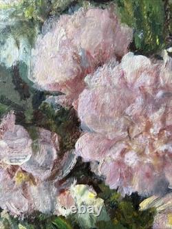Victor Zolnierowicz Oil on Canvas Still Life Peonies Antique Gilded Frame