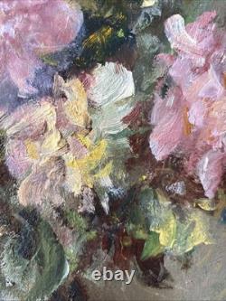 Victor Zolnierowicz Oil on Canvas Still Life Peonies Antique Gilded Frame