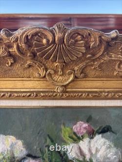 Victor Zolnierowicz Oil on Canvas Still Life Peonies Antique Gilded Frame