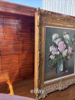 Victor Zolnierowicz Oil on Canvas Still Life Peonies Antique Gilded Frame
