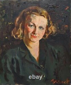 Vintage Oil Painting on Original Panel Portrait Signed BRENOT 1950s