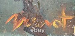 Vintage Oil Painting on Original Panel Portrait Signed BRENOT 1950s
