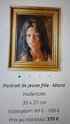 Vintage Oil Painting on Original Panel Portrait Signed BRENOT 1950s