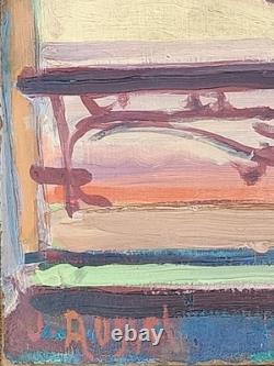 Vintage painting signed Jules Ausset, oil on panel, Port of Concarneau, 1947, 61x38