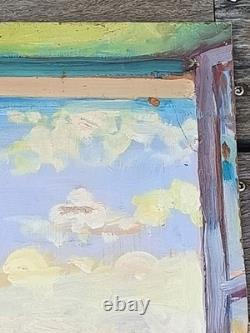 Vintage painting signed Jules Ausset, oil on panel, Port of Concarneau, 1947, 61x38