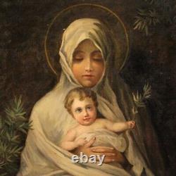 Virgin Religious Painting With Child Oil On Canvas Painting Old Style