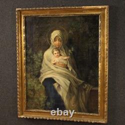 Virgin Religious Painting With Child Oil On Canvas Painting Old Style