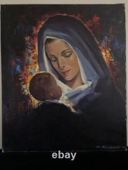 Virgin with the Child Jesus oil on canvas Robert Falcucci old painting 20th century