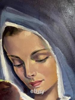 Virgin with the Child Jesus oil on canvas Robert Falcucci old painting 20th century