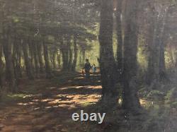 Walk In The Forest Oil On Old Canvas 1882, Signed New/nolivel