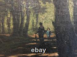 Walk In The Forest Oil On Old Canvas 1882, Signed New/nolivel