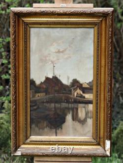Water Landscape, old painting oil on canvas from the 19th century, Eugénie