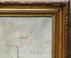 Water Landscape, old painting oil on canvas from the 19th century, Eugénie