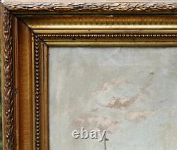 Water Landscape, old painting oil on canvas from the 19th century, Eugénie