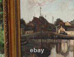 Water Landscape, old painting oil on canvas from the 19th century, Eugénie