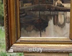 Water Landscape, old painting oil on canvas from the 19th century, Eugénie