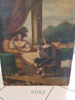 XVIII Th S, Old Painting Gallant Scene, Oil On Canvas Large Format