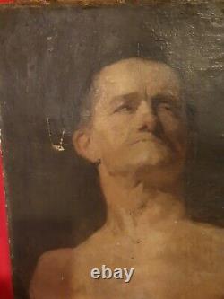 Xixth, Ancient Portrait Of Man Oil On Canvas