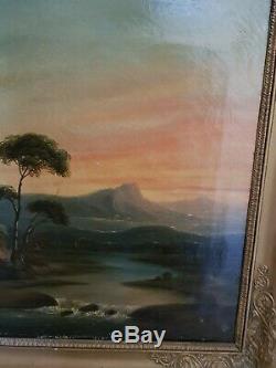 Xixth Century, Old Painting Oil On Canvas Landscape, Golden Frame Empire