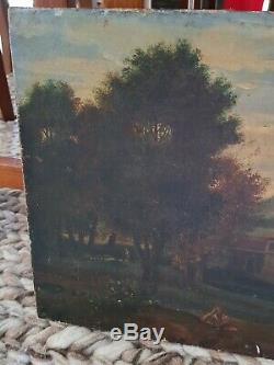 Xixth Century, Painting Old Oil On Canvas Landscape