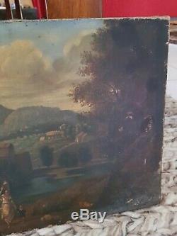 Xixth Century, Painting Old Oil On Canvas Landscape