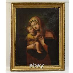 Xviii-xix Century Ancient Oil Painting On Canvas Virgin With Child 111x86