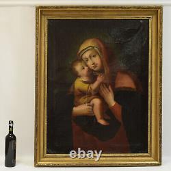Xviii-xix Century Ancient Oil Painting On Canvas Virgin With Child 111x86