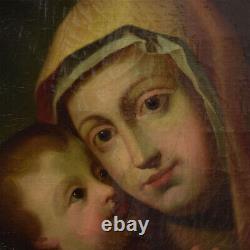 Xviii-xix Century Ancient Oil Painting On Canvas Virgin With Child 111x86