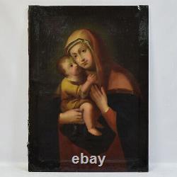 Xviii-xix Century Ancient Oil Painting On Canvas Virgin With Child 95,5x71