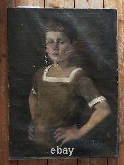 Young Boy Great Old Painting, Oil On Canvas To Restore