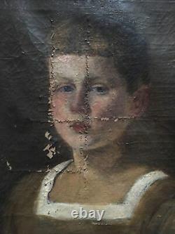 Young Boy Great Old Painting, Oil On Canvas To Restore