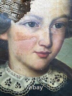 Young Girl Sitting Old Oil Painting 19th Century, to be Restored